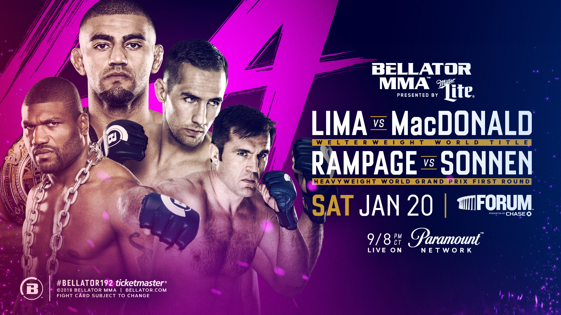 Bellator 192 - Jackson vs. Sonnen Poster January 17, 2018